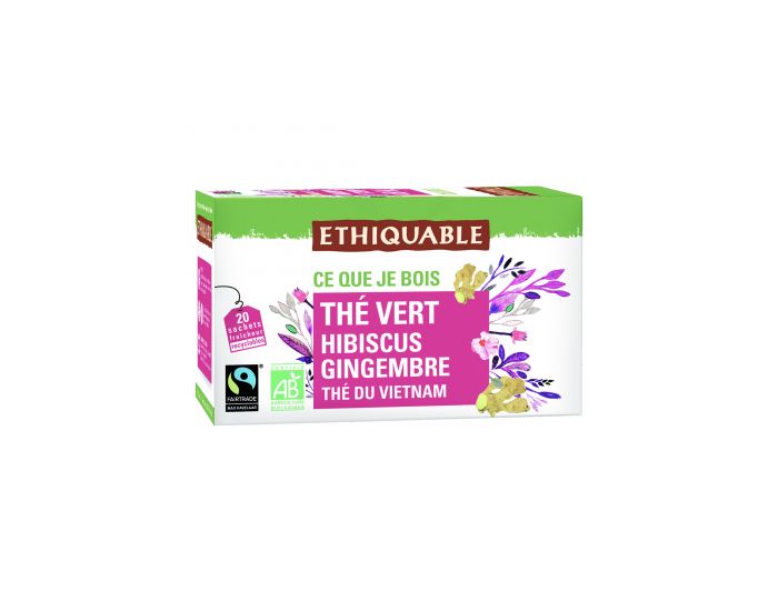 ETHIQUABLE Th Vert Hibiscus Gingembre Bio & Equitable - 20 Sachets (2)