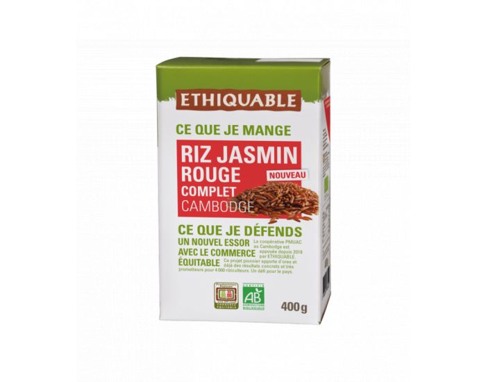 ETHIQUABLE Riz Jasmin Rouge Complet du Cambodge Bio & Equitable - 400g (1)