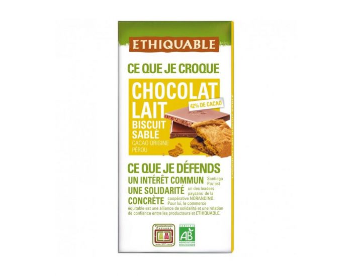 ETHIQUABLE Chocolat au Lait Biscuit Sabl Bio & Equitable - 100 g (2)