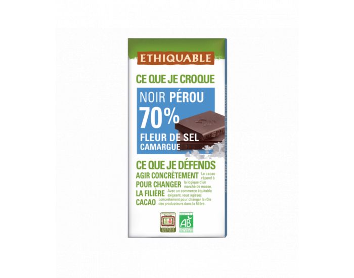 ETHIQUABLE Chocolat Noir 70% Fleur de Sel Camargue/Prou Bio & Equitable - 100 g (1)