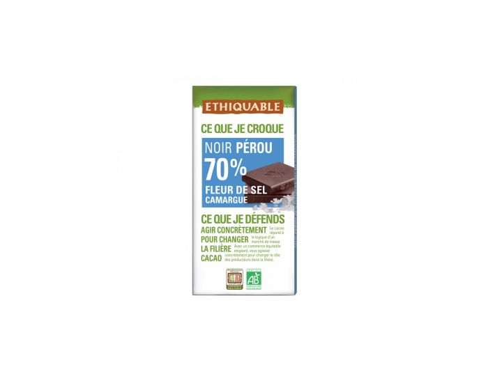 ETHIQUABLE Chocolat Noir 70% Fleur de Sel Camargue/Prou Bio & Equitable - 100 g (3)