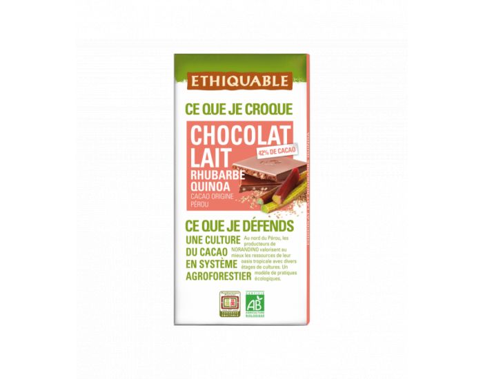 ETHIQUABLE Chocolat au lait Rhubarbe Quinoa Bio & Equitable - 100 g (1)
