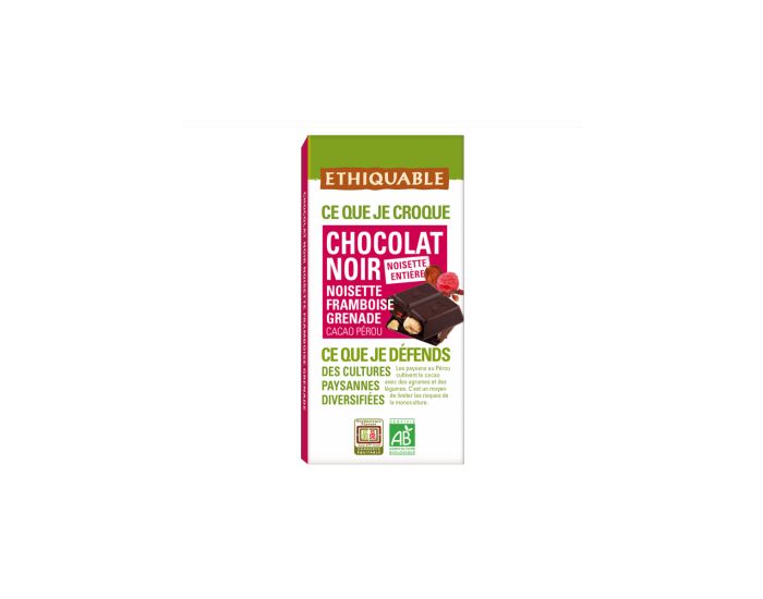 ETHIQUABLE Chocolat Noir 65% de Cacao Noisette, Framboise et Grenade - Bio & Equitable - 100g (2)