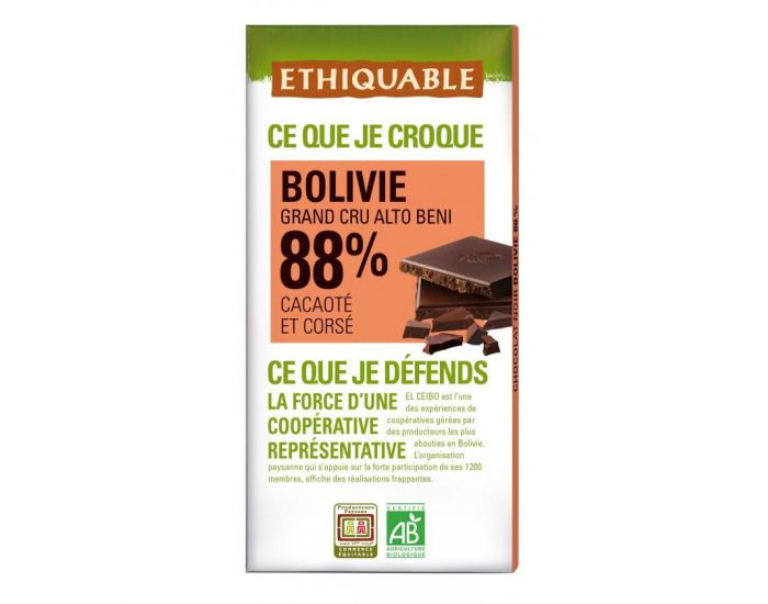 ETHIQUABLE Chocolat Noir Grand Cru 88% Bio & Equitable - 100 g (1)