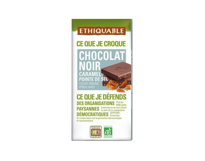 ETHIQUABLE Chocolat Noir Caramel Pointe de Sel Bio & Equitable - 100 g (1)