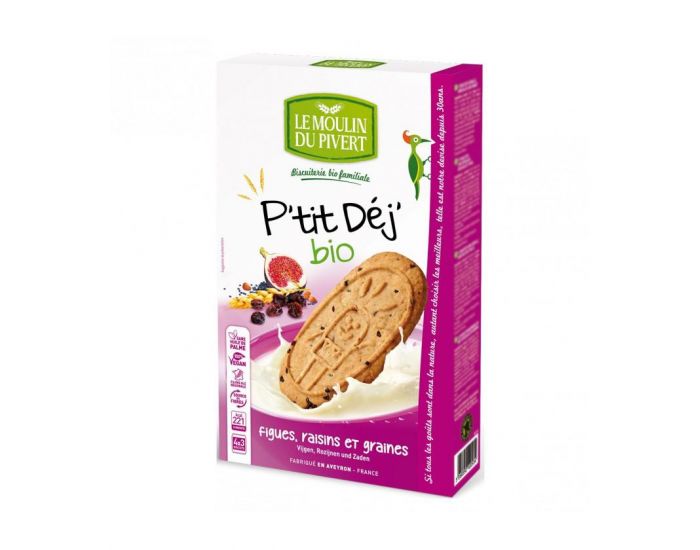 MOULIN DU PIVERT Biscuits P'tit D�j' Figues Raisins et Graines Bio & Vegan - 190 g (1)