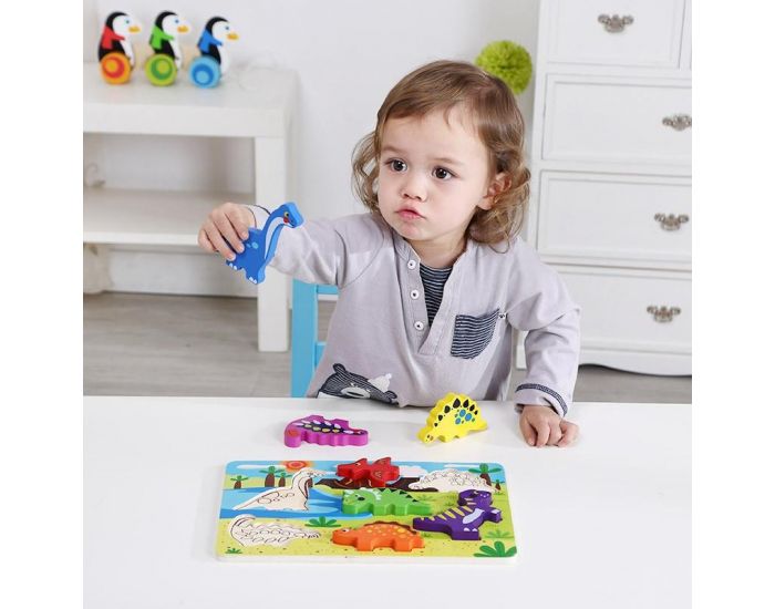 TOOKY TOY Puzzle en Bois Les Dinosaures - 7 Pi�ces - D�s 12 mois (2)