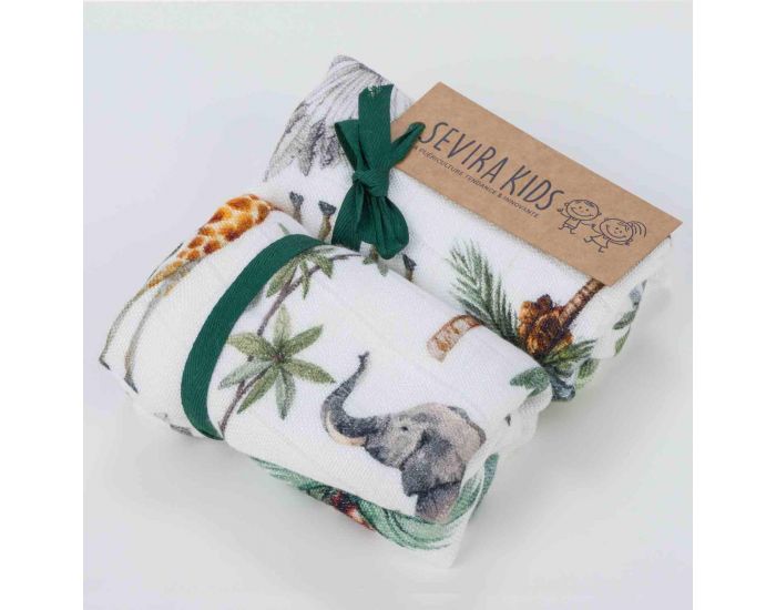 SEVIRA KIDS Lot de 2 Langes en Bambou - Safari - 50 x 50 cm (1)