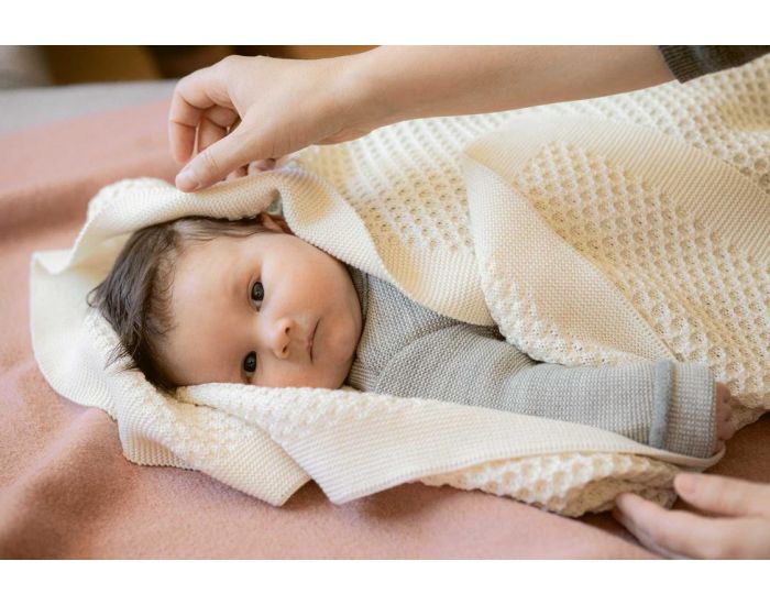 DISANA Couverture Nid d'Abeilles en Laine M�rinos Bio- 80 x 100 cm (1)