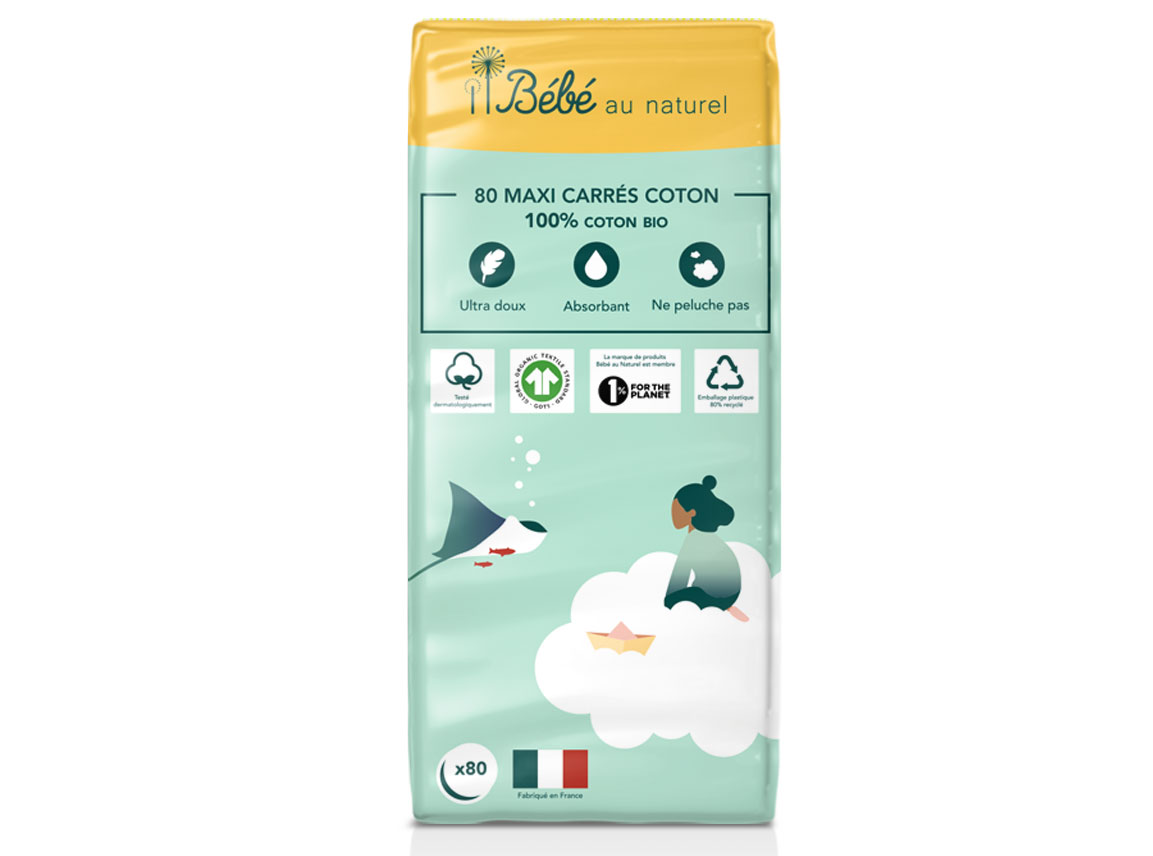 BEBE AU NATUREL Maxi Carrs Coton Bb - 100% Coton Bio - 80 Units Lot x3 / 240 Cotons (1)