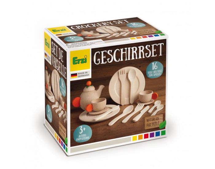 ERZI Set de Vaisselle en Bois Naturel  - 16 pi�ces - D�s 3 ans (1)