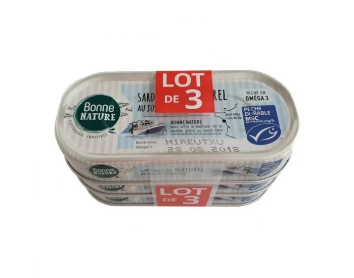 BONNE NATURE Sardines MSC au naturel au jus de citron Bio et sans ar�te 46g x 3 (1)