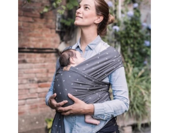 BABY ON EARTH Echarpe de Portage Bio Anthracite & Petites Croix (1)