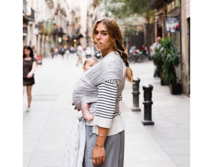 BABY ON EARTH Echarpe de Portage Bio Grise & Petites Croix (2)