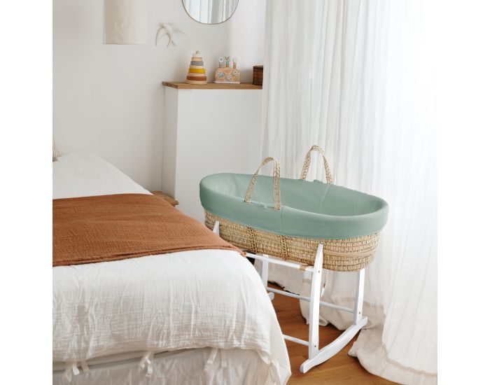 PREMIERS MOMENTS Couffin For�t en feuilles de Palmier et Coton Bio + Support Blanc (1)