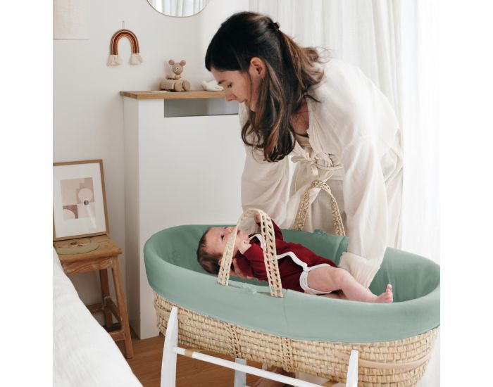 PREMIERS MOMENTS Couffin For�t en feuilles de Palmier et Coton Bio + Support Blanc (4)