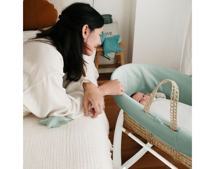 PREMIERS MOMENTS Couffin For�t en feuilles de Palmier et Coton Bio + Support Blanc (6)