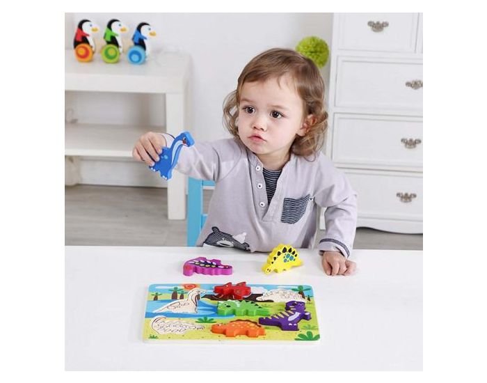 TOOKY TOY Jouet b�b� Chunky puzzle en bois, Dinosaures - D�s 12 Mois (1)