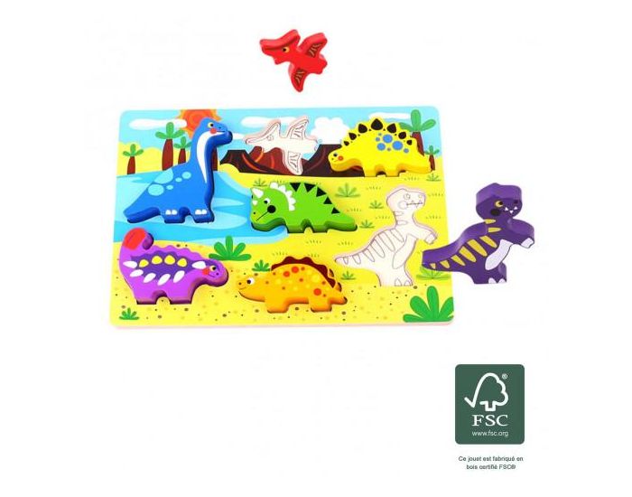 TOOKY TOY Jouet bb Chunky puzzle en bois, Dinosaures - Ds 12 Mois (3)