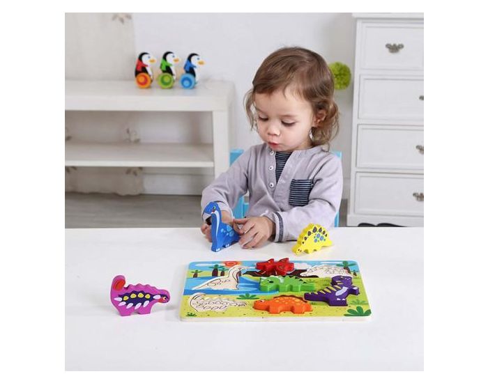 TOOKY TOY Jouet b�b� Chunky puzzle en bois, Dinosaures - D�s 12 Mois (2)