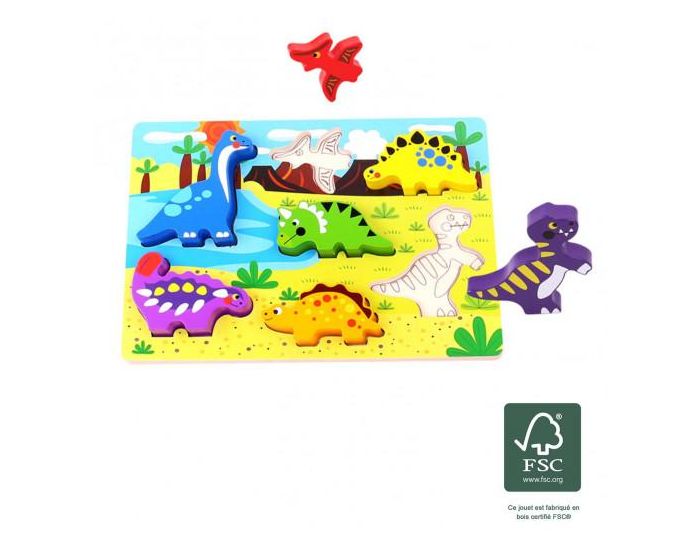 TOOKY TOY Jouet b�b� Chunky puzzle en bois, Dinosaures - D�s 12 Mois (3)