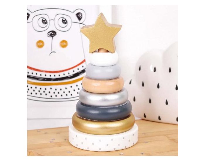 JABADABADO Jouet en Bois Pyramide � Empiler en Or �toile - D�s 12 mois (1)