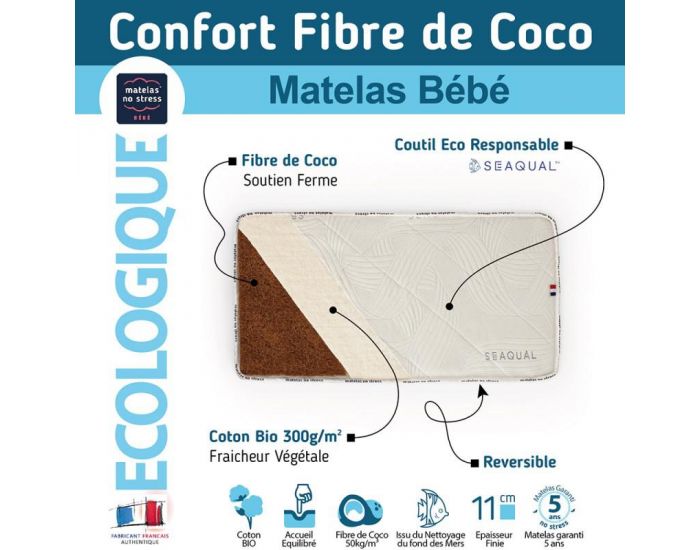 MATELAS NO STRESS Matelas Bb Fibres de Coco - Coutil Seaqual - 10 cm (4)