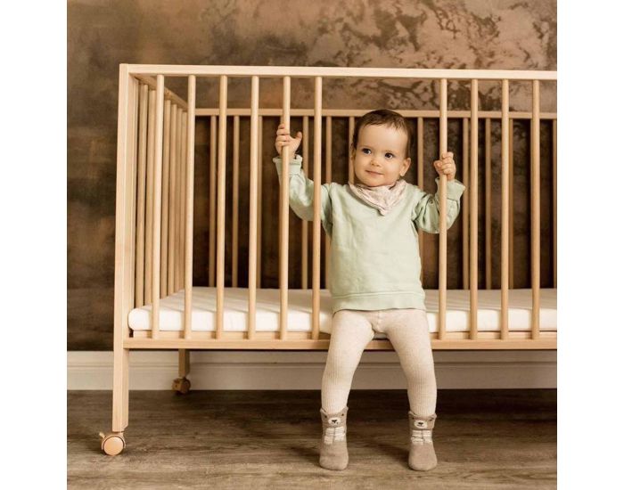 TISSI Lit pour Enfant - � Barreaux Pliable - 60x120 cm - avec Matelas - Bois Naturel (4)