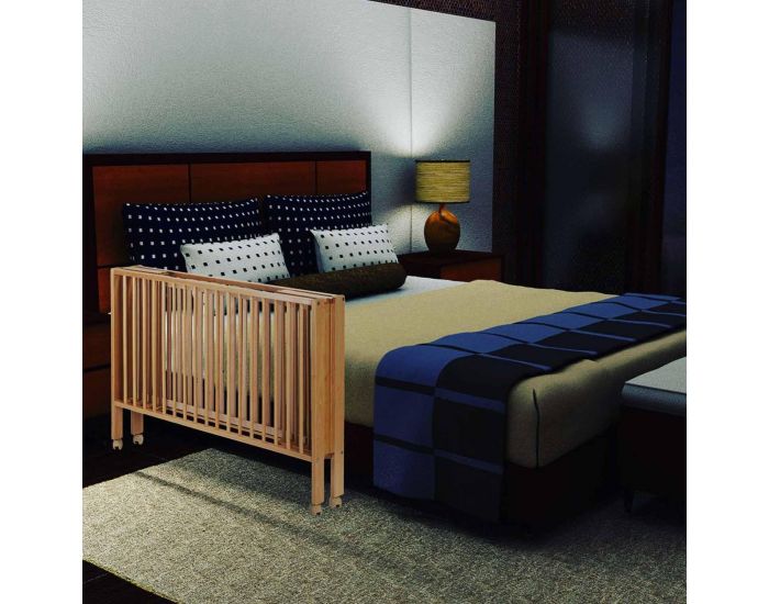 TISSI Lit pour Enfant - � Barreaux Pliable - 60x120 cm - avec Matelas - Bois Naturel (5)