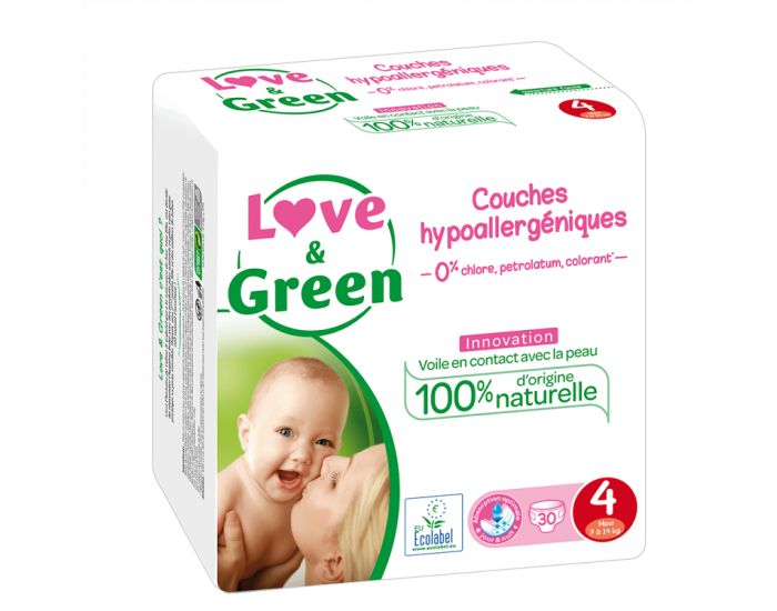 LOVE & GREEN Couches Hypoallerg�niques - Taille 4 (7 � 14Kg) Paquet de 46 couches (1)