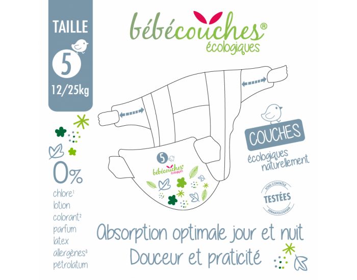 BEBECOUCHES ECOLOGIC Couches Ecologiques T5 / 12-25kg / Sachet de 54 couches (8)