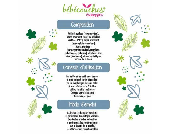 BEBECOUCHES ECOLOGIC Couches Ecologiques T5 / 12-25kg / Sachet de 54 couches (10)