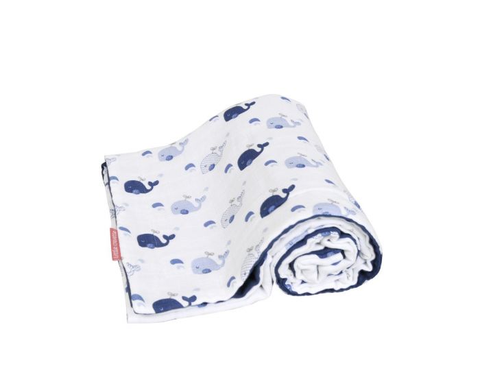 LITTLE CREVETTE Couverture en lange bleue Baleine - coton bio - 80x120 cm (3)
