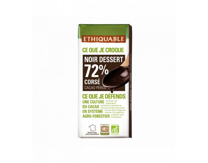 ETHIQUABLE Chocolat Noir Dessert 72% - Bio & quitable - 200 g (1)