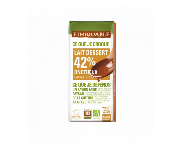 ETHIQUABLE Chocolat Lait Dessert 42% - Cacao bio & quitable - 200 g (1)