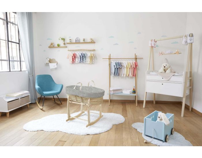 PREMIERS MOMENTS Couffin en feuilles de Palmier et Coton Bio + Support Bois (1)