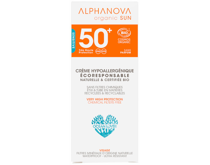 ALPHANOVA Crme Solaire Visage Hypoallergnique Sans Parfum SPF50+ Bio - 50 ml (1)