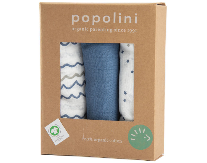 IOBIO Lot de 3 Langes Lgers en Coton Bio - Starry Sea - 70 x 70 cm (1)