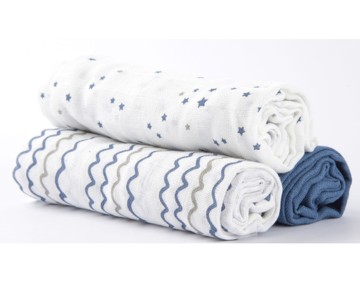 IOBIO Lot de 3 Langes Lgers en Coton Bio - Starry Sea - 70 x 70 cm (2)