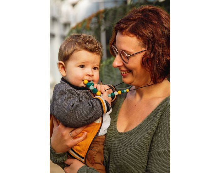 MAWEN MATERNE Collier d'Allaitement ou de Portage Silicone Jaune et Vert - Fleurs des Champs (1)