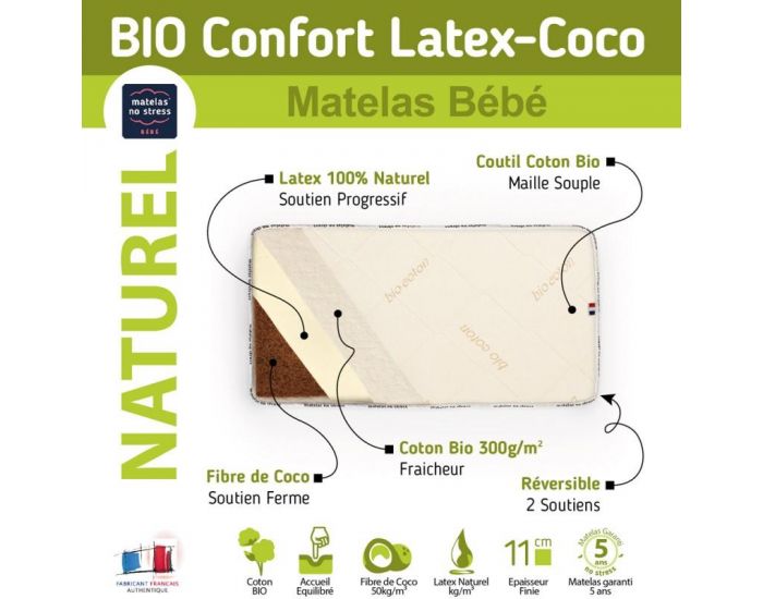 MATELAS NO STRESS Matelas Bb Fibres de Coco et Latex Naturel - 10 cm (4)