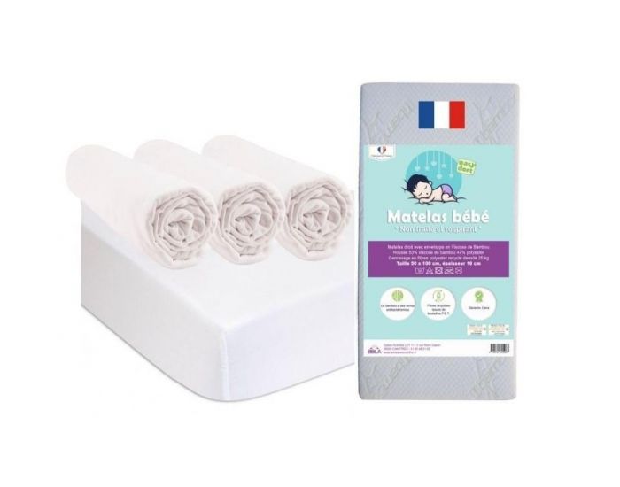 EASY DORT Matelas + 3 Draps Housse Coton BIO + 2 Al�ses - 40x90 cm (1)