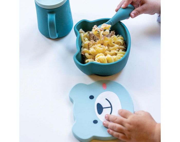 TUM TUM Set Bol Ventous� et Cuill�re en Silicone - Ourson Bleu (3)