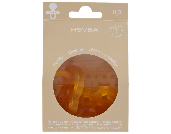 HEVEA Lot de 2 Sucettes Rondes en Caoutchouc Naturel 0-3 mois (2)