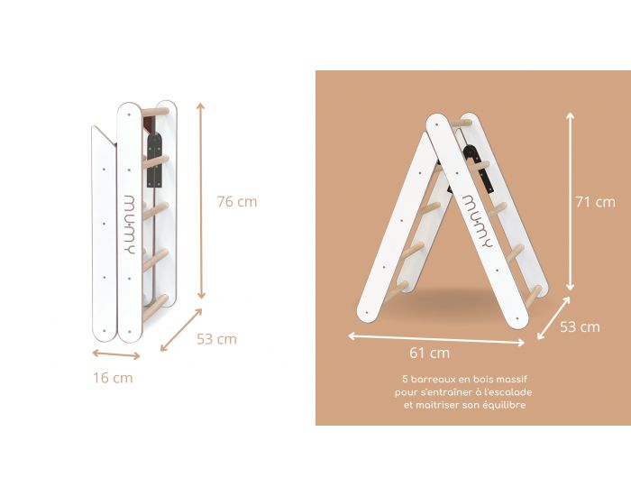 MUMY Triangle Pikler Pliable L�ger Solide EasyClimb - Bois Recycl� Blanc - D�s 8 mois (4)