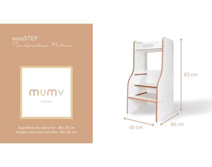 MUMY Tour d'Observation Montessori Enfant EasyStep Compacte Evolutive S�curis�e - Bois Recycl� Blanc (1)