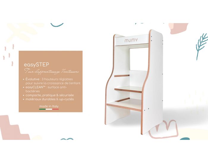MUMY Tour d'Observation Montessori Enfant EasyStep Compacte Evolutive S�curis�e - Bois Recycl� Blanc (2)