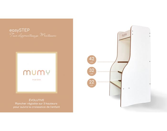 MUMY Tour d'Observation Montessori Enfant EasyStep Compacte Evolutive S�curis�e - Bois Recycl� Blanc (3)