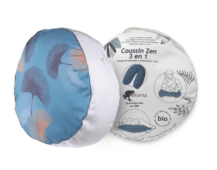 NATURNA Coussin d'Allaitement Zen 3 en 1 - Bleu Hana - Rembourrage li�ge - Coton Bio (2)
