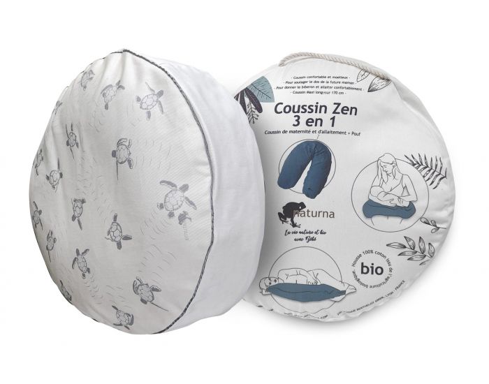 NATURNA Coussin d'Allaitement Zen 3 En 1 - Tortuguero �cru - Rembourrage Li�ge - Coton Bio (2)